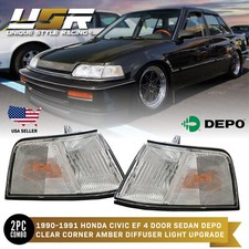 Depo Chrome Amber Clear Lens Corner Lights For 1990-1991 Honda Civic 4dr Sedan