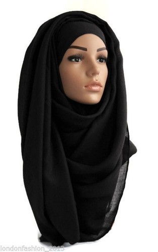 CRINKLE PLAIN SCARF BLACK Maxi Wide Long Plain Various Designs Hijab Shawl/Wrap - Picture 7 of 9
