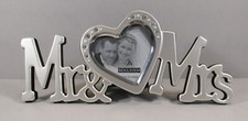 Malden "Mr.  Mrs." Pewter Look Easel Style Photo Frame with Clear Gemstones