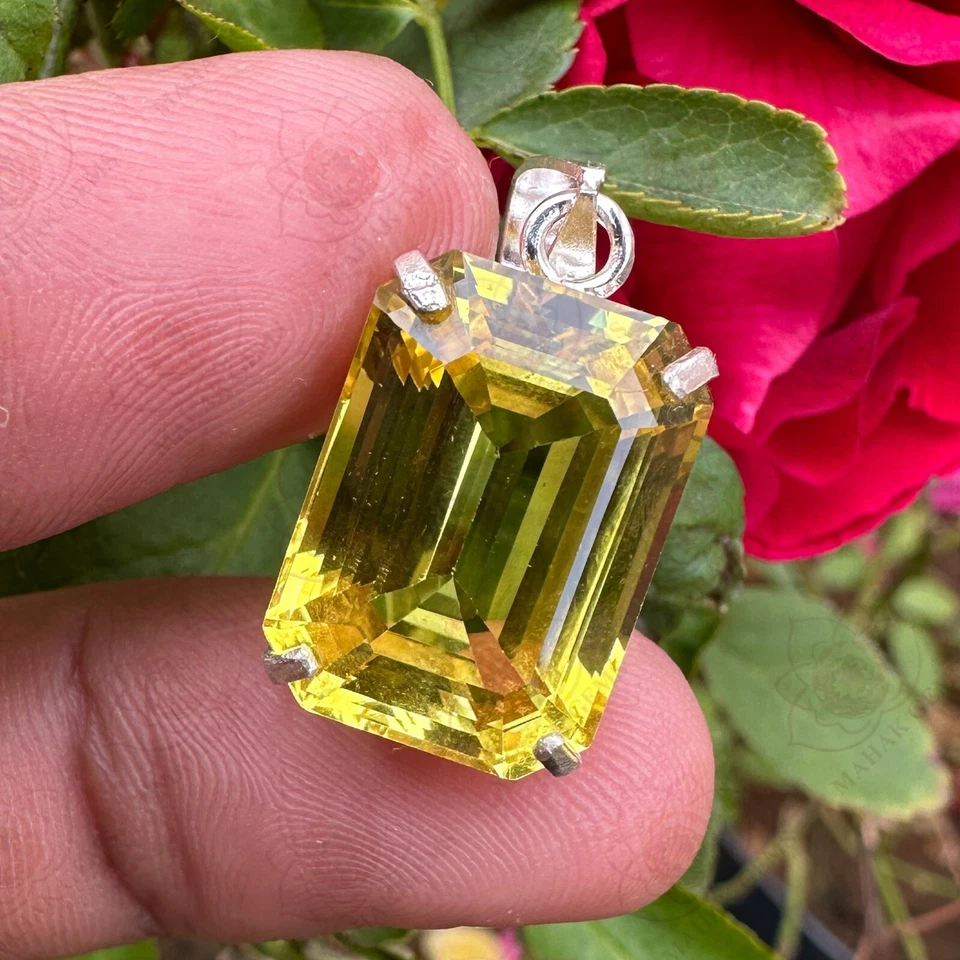 Colgante de zafiro amarillo de 20,70 quilates certificado natural en plata 925 - gemas impresionantes Foto 4 de 4