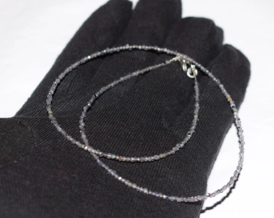 Natural Blue Iolite Gemstone Necklaces 925 Sterling Silver 2 mm Beads 18" String - Image 3 of 4