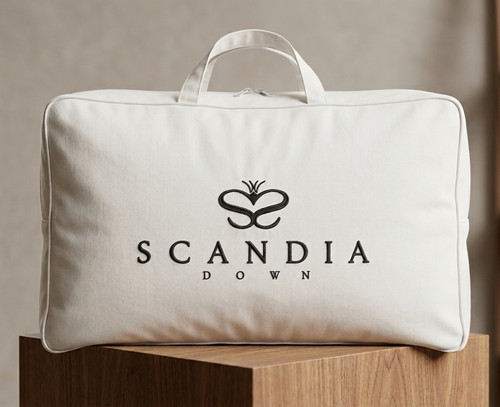 Scandia Down Standart Pillow Storage Bag Zip Around Top Handle White Embroidered