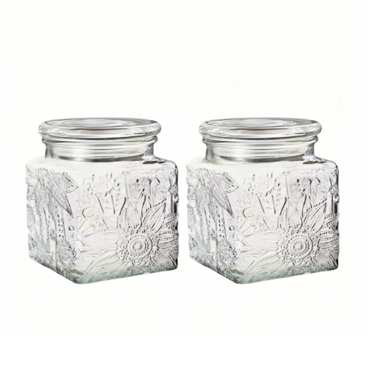 Airtight Small Square Glass Jars with Lids, 17oz Food Storage Jar Clear Stora...
