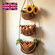 3-Tier Wall Hanging Storage Basket Bohemian Style Wall Mounted Storage Basket.