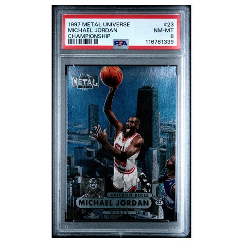 MICHAEL JORDAN #23 psa 8 1997-98 Metal universe championship Basketball Card NBA