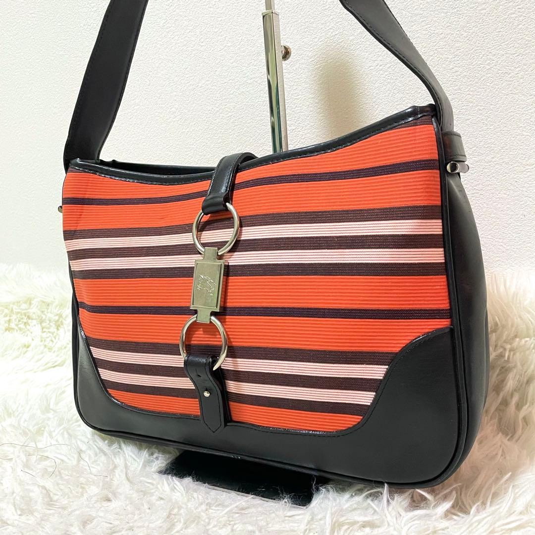 Burberry Blue Label One Shoulder Bag Red Border Canvas Leather Hobo Bag New