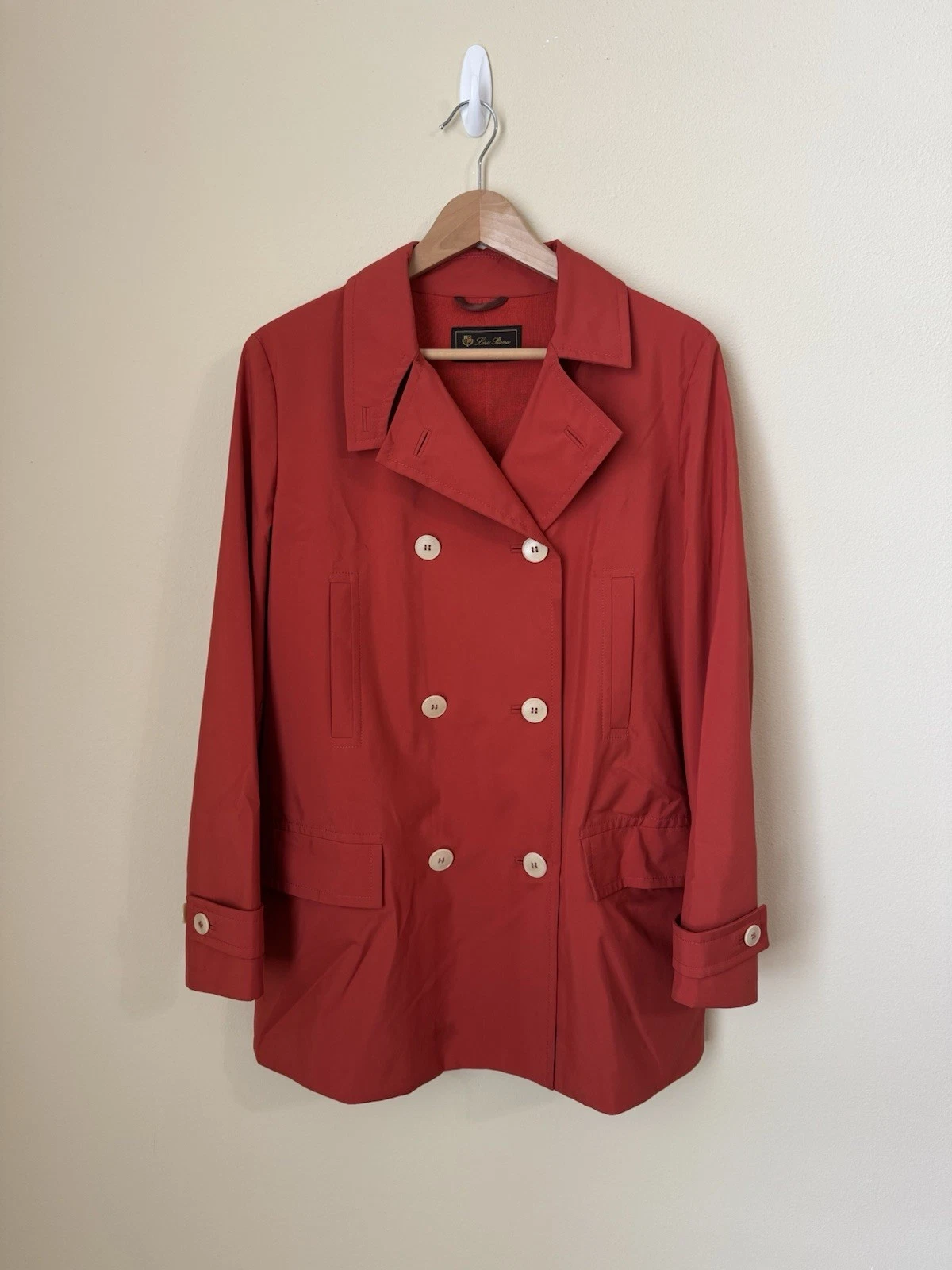 Loro Piana Storm System Double Breasted Coat Jacket Cashmere Lined Red 46