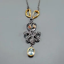 Wedding women gift Natural Blue Topaz Necklace 925 Sterling Silver 18"/N24409