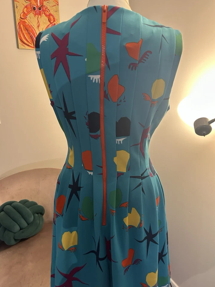 Anne Klein 女式优雅蓝色明亮图案无袖迷笛连衣裙 6 码 — 第 4/4 张图片