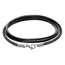 Leather Necklace Cord with Clasp Braided Wax Rope Chain for Men 24 inch Black