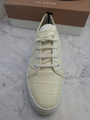 VIA SPIGA Womens Milk Ivory Croc Viola Platform Leather Athletic Sneakers Sz 10