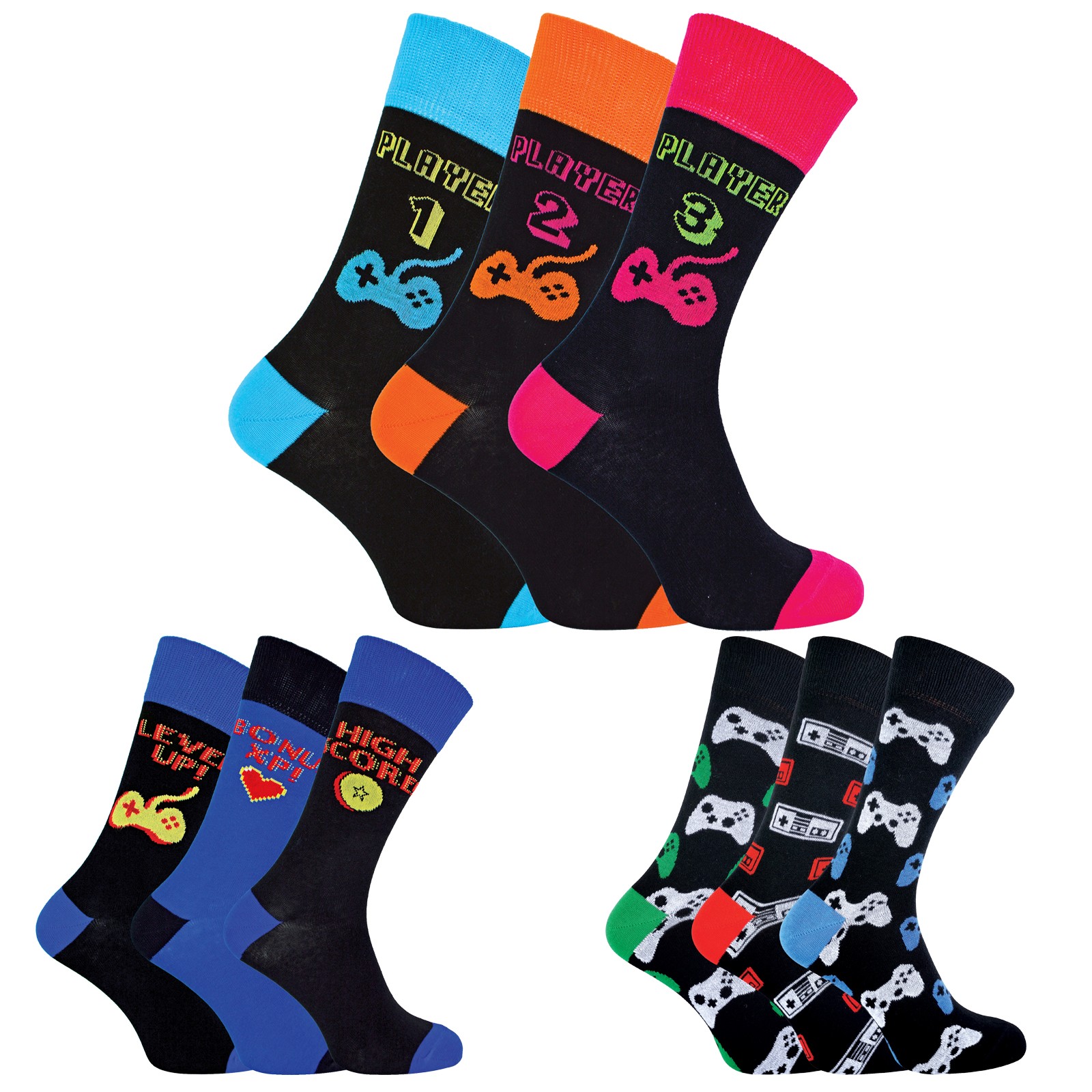 Pack de 3 calcetines retro para videojuegos funky novedad para juegos para hombre