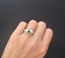 Sterling Silver Natural Black Onyx Solitaire Ring SIZE 6 UNISEX