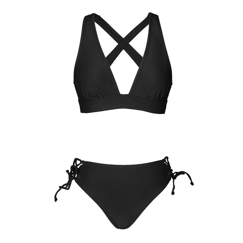 Women's Lace Up Mid Waist Bikini Sets, Black Swimsuit, Two Piece Swimwear - 第 13/13 張圖片