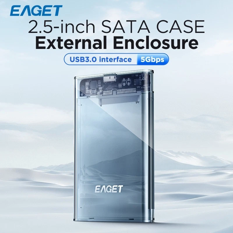 EAGET 2.5" External Hard Drive Enclosure USB 3.0 5Gbps SATA SSD Case UASP TRIM - Image 3 of 4