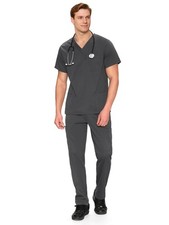 Scrubs for Men Set - V-Neck Scrub Top and Straight Leg Pants with 11 Pockets,...