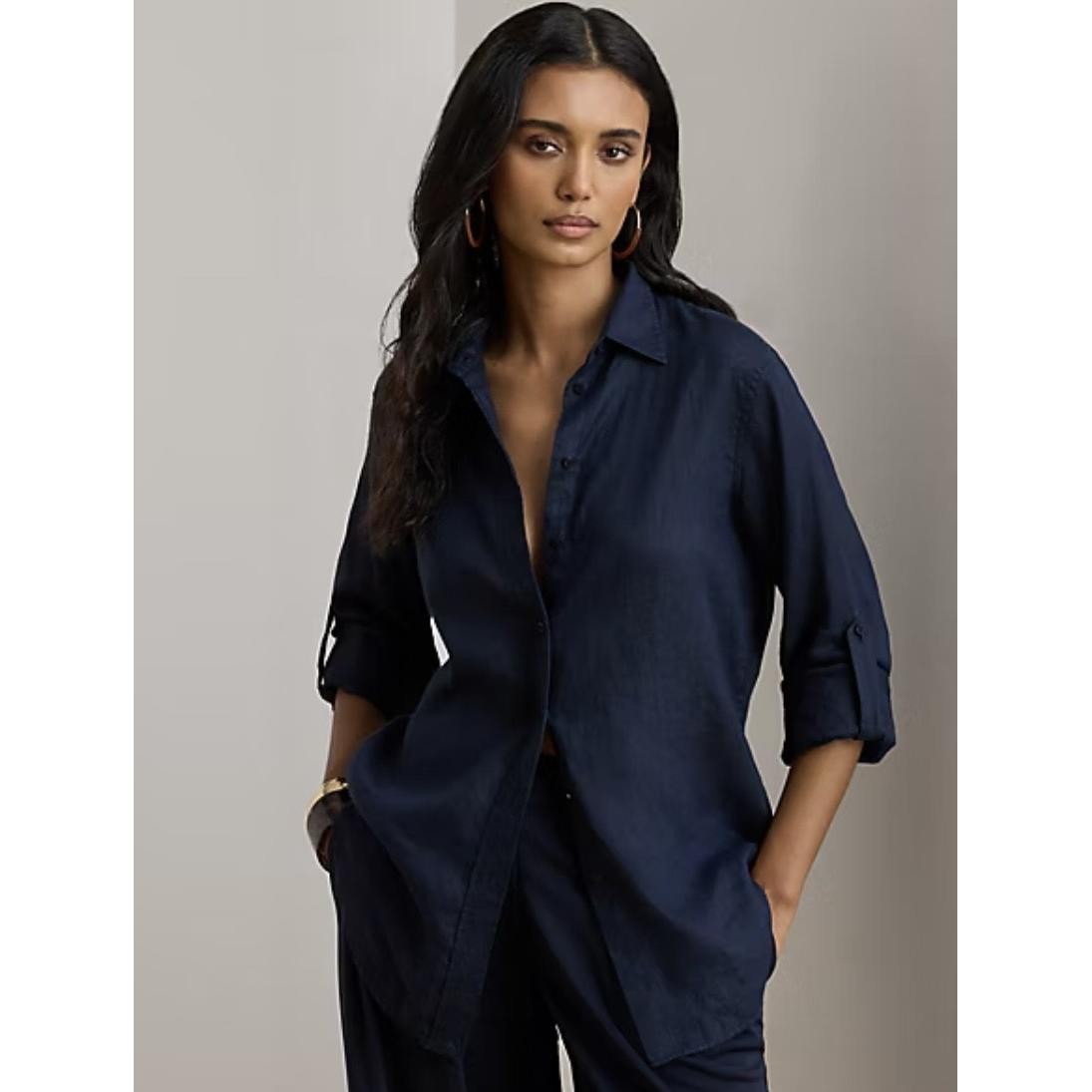 LAUREN Ralph Lauren NWOT Relaxed Fit Linen Roll Tab–Sleeve Shirt