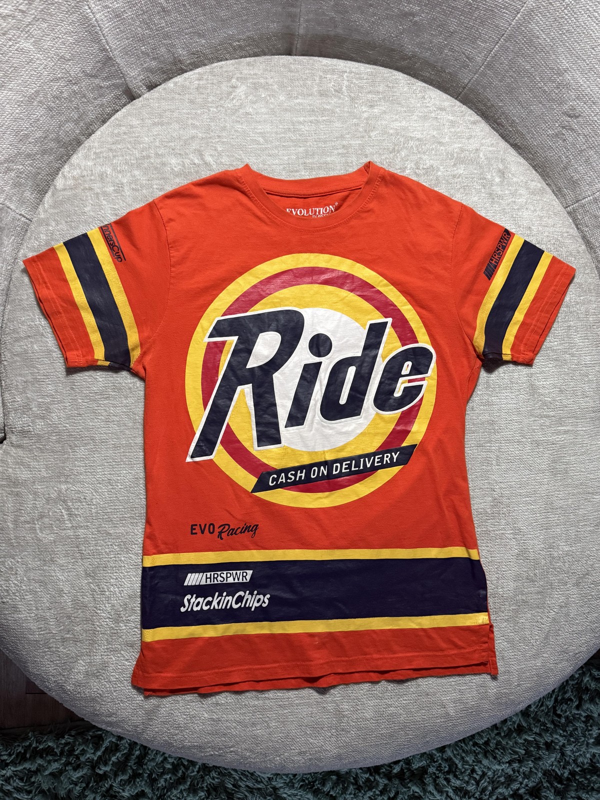 Camisa Ride Cash On Delivery Para Hombre Grande Naranja EVO Carreras Gráfico Mangas a Rayas