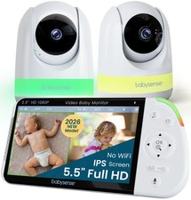 Babysense PRO Full HD 5.5" Split Screen Baby Monitor with 2 Cameras, 6Color N...