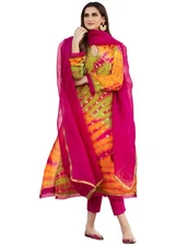 GoSriKi Women's Rayon Viscose Straight Printed Kurta with Pant & Dupatta