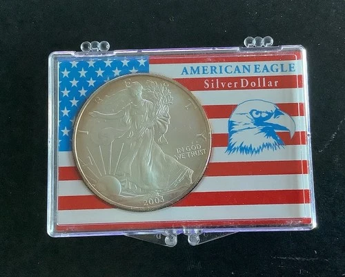 2003 $1 American Silver Eagle 1oz .999 Fine Silver In Plastic ,Some Toning