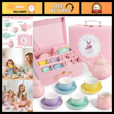 Kids Porcelain Tea Set for Toddlers - Princess Tea Party Playset with Teapot  C