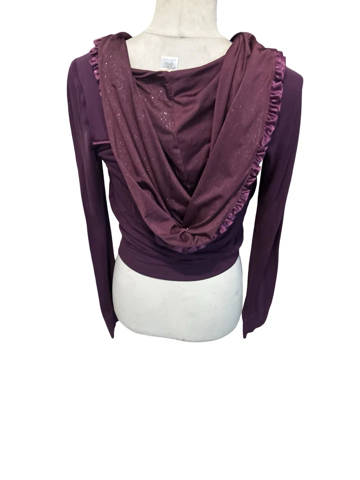 RARE Beach Bunny Y2K Satin Ruffle Full Zip Hoodie|Plum Purple Loungewear Size S - Image 4 of 4