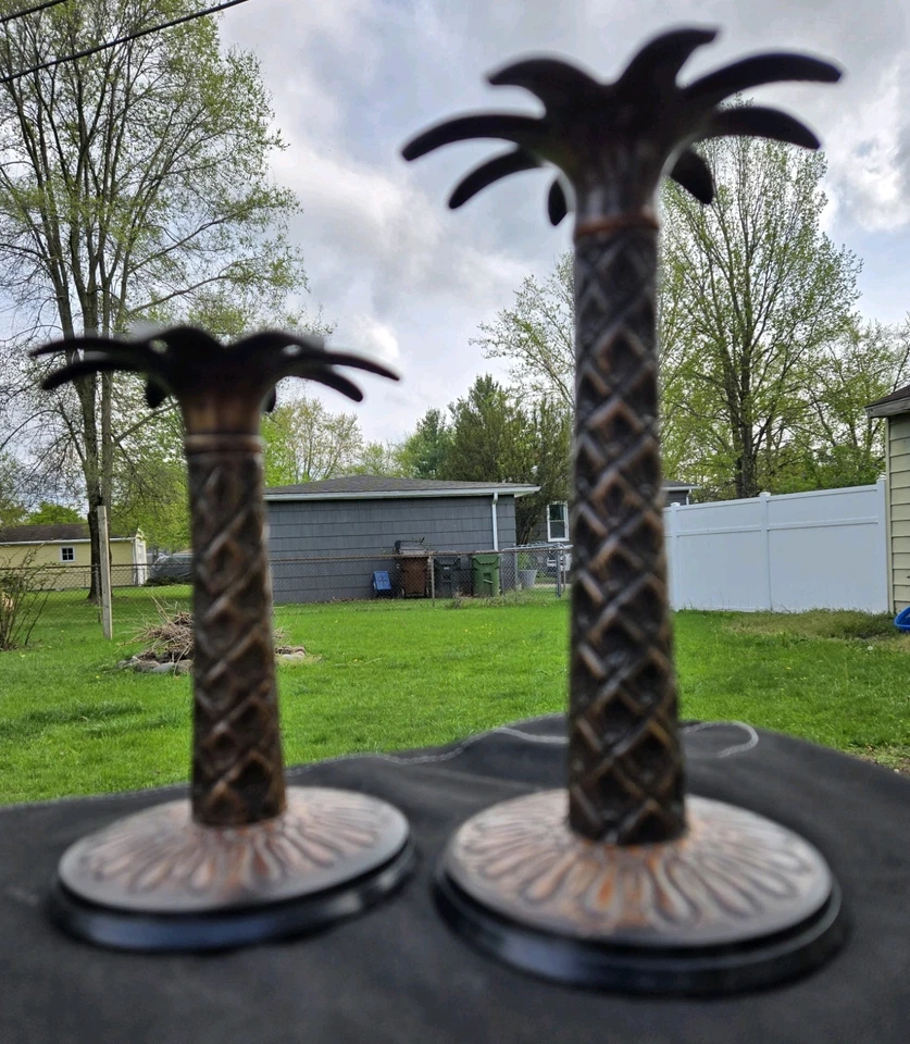 2 candelabros de palmera de latón hechos en la India 8 pulgadas y 6 pulgadas ¡Bonito!! Foto 2 de 4