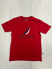 Nautica Solid Red Logo Graphic Short Sleeve T Shirt Boys Size Medium 10-12