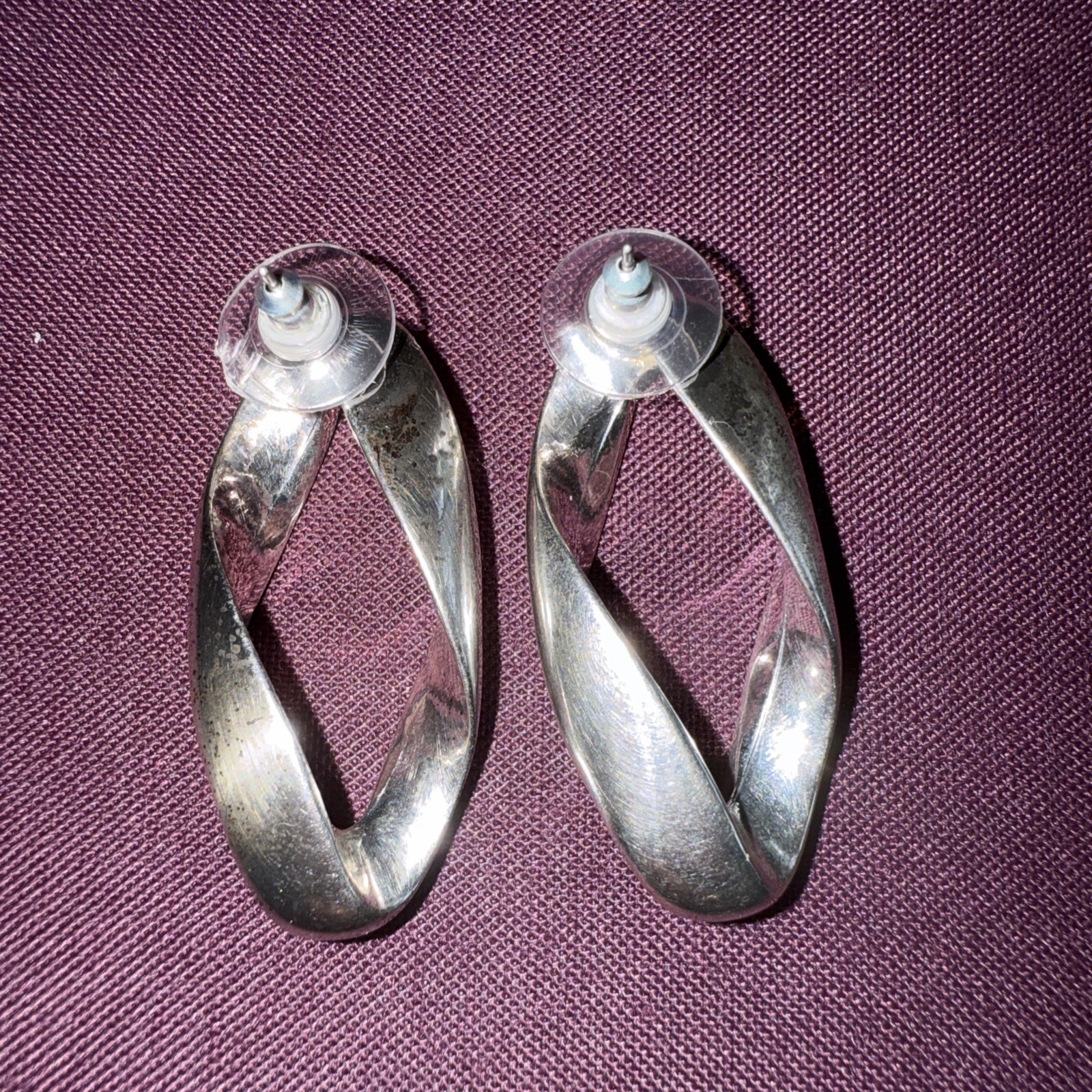 Modern Designed Silvertone Stud Earrings 4cm Long - image 2