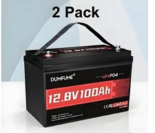 2Pack 12V 100Ah LiFePO4 Lithium Battery - 100A BMS for RV Solar Boat Off-grid
