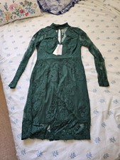 Lipsy size 10 RRP £70 Emerald Green Poison Ivy Long Sleeve Lace Bodycon Dress