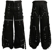 Men Black Tripp Pant Punk Rock Gothic Style Trouser with Red Straps 100 cotton