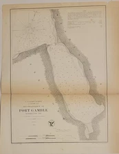 1856 B&W US Coast Survey Map Chart Port Gamble Washington Territory Bache