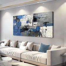 Large Abstract Wall Art for Living Room - Blue Grey and White Print Paintings...