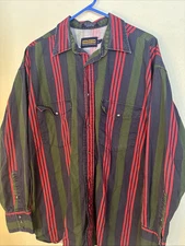 vintage panhandle slim western shirt pearl snap L Red Green Blue Stripes Clean