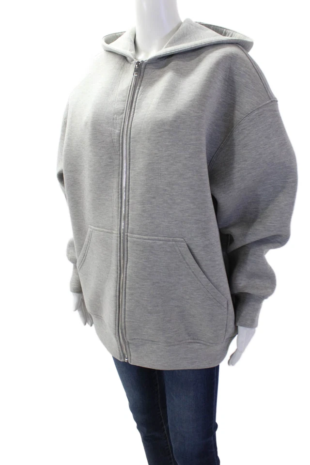 Moletom com capuz Zara feminino zíper completo cinza tamanho M - Imagem 2 de 4