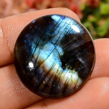 38Ct Natural Labradorite Round Polished Loose Gemstone 26X26X6mm Ring Stone Grey