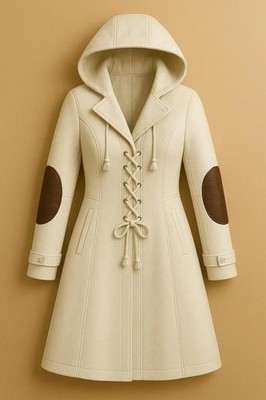 Women's White Hooded Real Leather Trench Coat-Custom Made Long coat