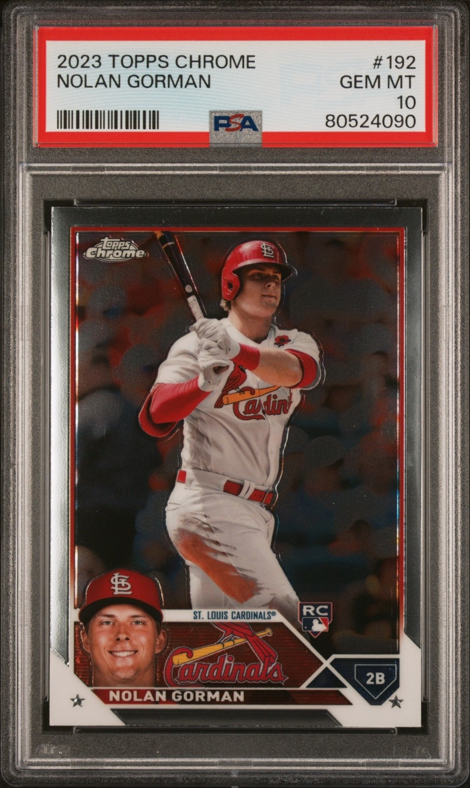 2023 Topps Chrome Rookie Nolan Gorman #192 RC PSA 10 GEM MINT - STL Cardinals