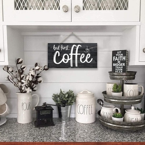 But First Coffee Bar Sign Rustic Kitchen Wall Art Coffee Decor Rustic Office ...