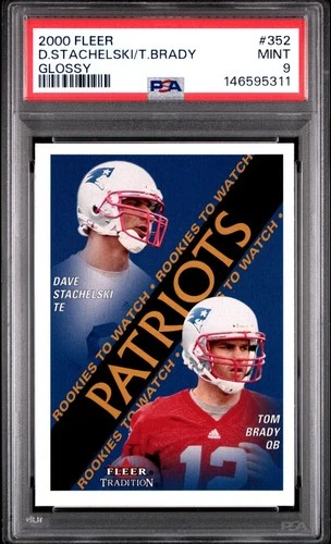 2000 FLEER GLOSSY #352 DAVE STACHELSKI/TOM BRADY ROOKIE RC PSA 9