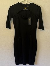 Kardashian Kollection Black Cut Out Knit Bodycon Dress Round Neck Half Sleeve XS