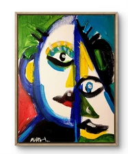 Original Art Parallel Faces 14x11 Modern Abstract Face Expressionism Acrylic Art