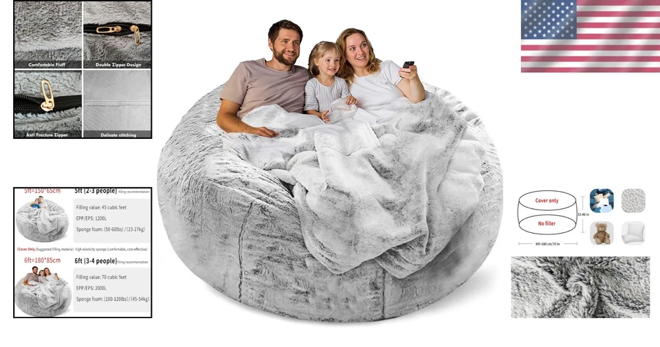 Elegante cubierta de bolsa de frijoles de terciopelo fotovoltaico de 6 pies - perfecta para sala de estar y jardín Foto 2 de 4