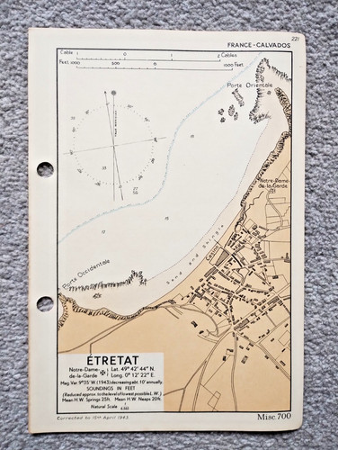 Etretat, France - 1943 Vintage Admiralty Royal Navy Map
