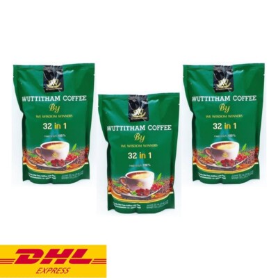 3x Wuttitham Healthy Instant Coffee Mix Powder 32 in 1 Herbs Weight Management