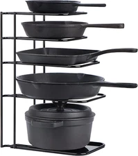 Heavy Duty Pan Organizer, 5 Tier Pot and Pan Organizer Rack for Cast Iron, Black