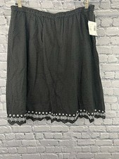 Sag Harbor Skirt Black Polka Dot Elastic Waist Women's 1X Embroidered Hem NEW