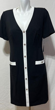 Tommy Hilfiger Women 10 Black White Trim Shirt Dress Button Down New NWT